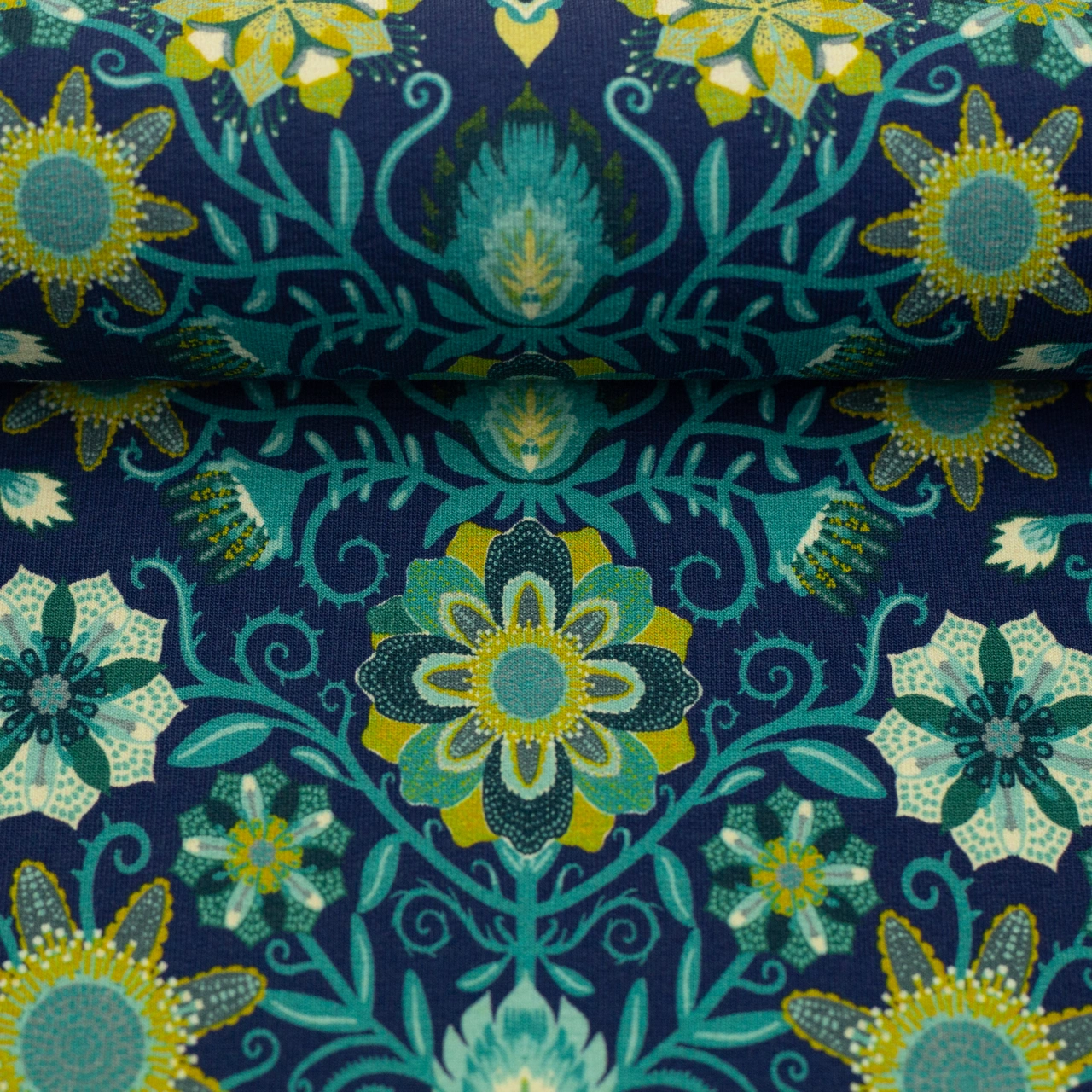 French terry | Tropical Flowers by Bienvenido Colorido - blå
