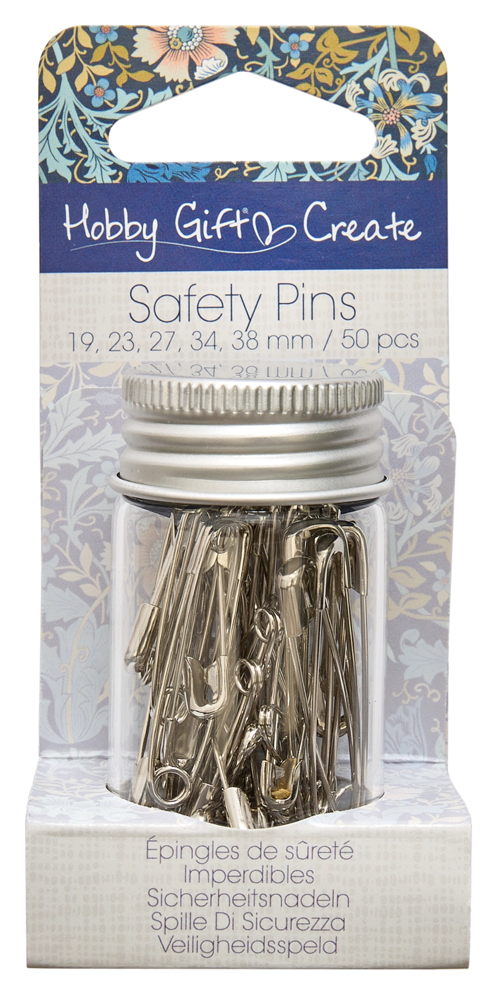 Safety pins, silver - 19/23/27/34/38 mm