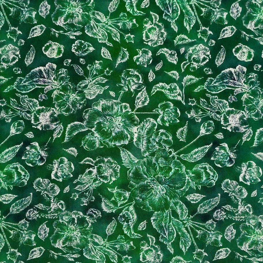 Viskos - white Flowers, Green