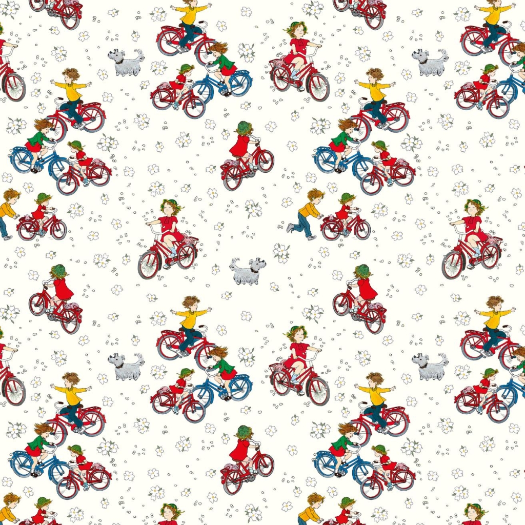Trikåtyg - Lotta cyklar, vit