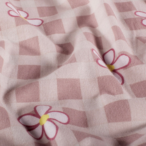 Flanell - rutan & blommor, rosa