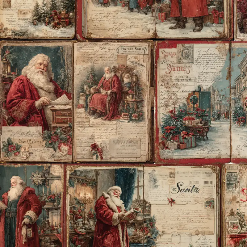 Bomullstyg ,Vävt - Vintage julbrev