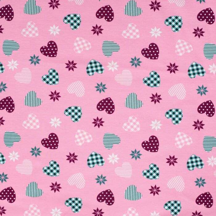 Trikåtyg - Hjärtan, rosa